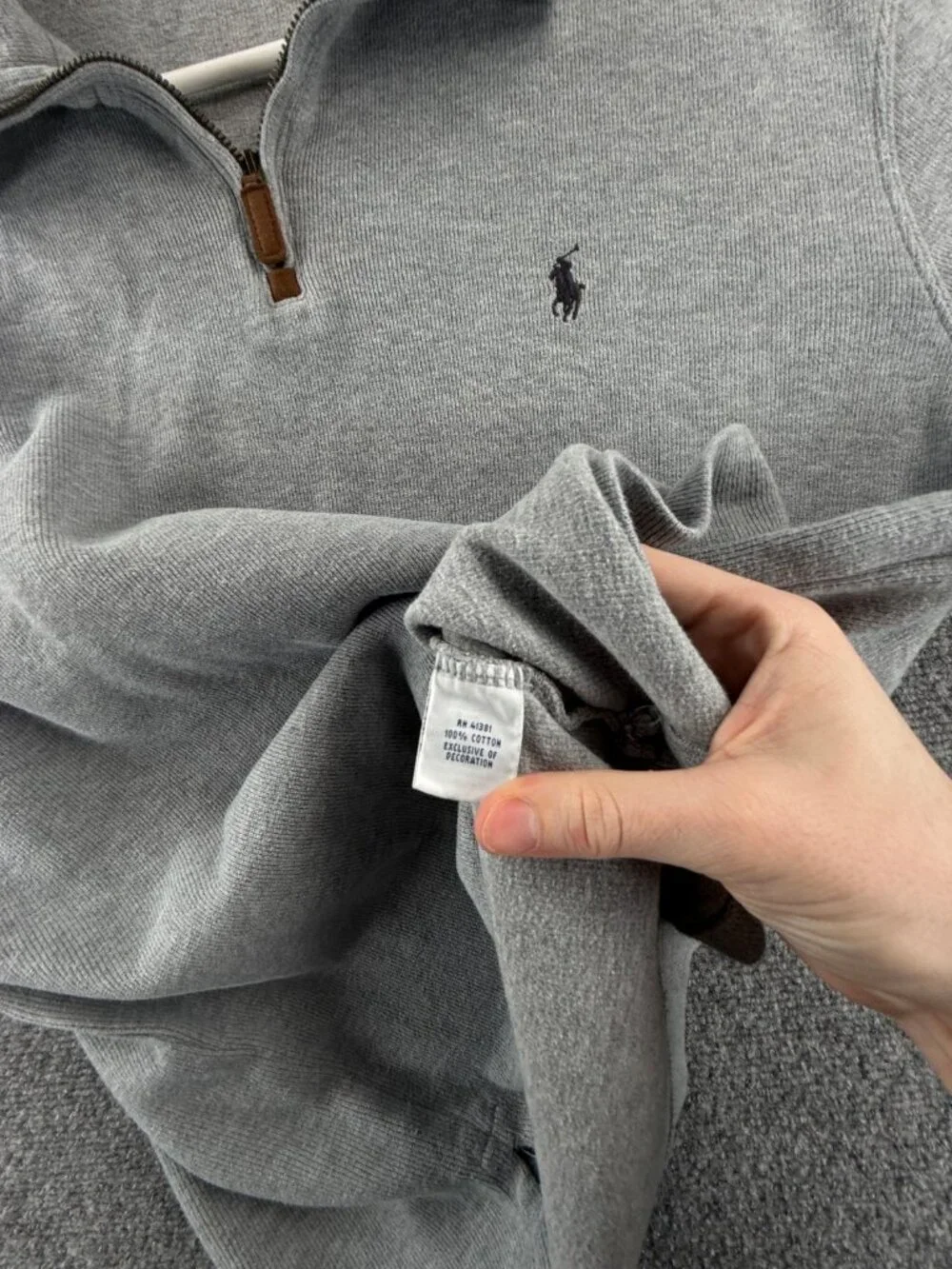 Polo Ralph Lauren Light Gray Pullover Cotton 1/4 Zip Sweater Men Large Knit Pony